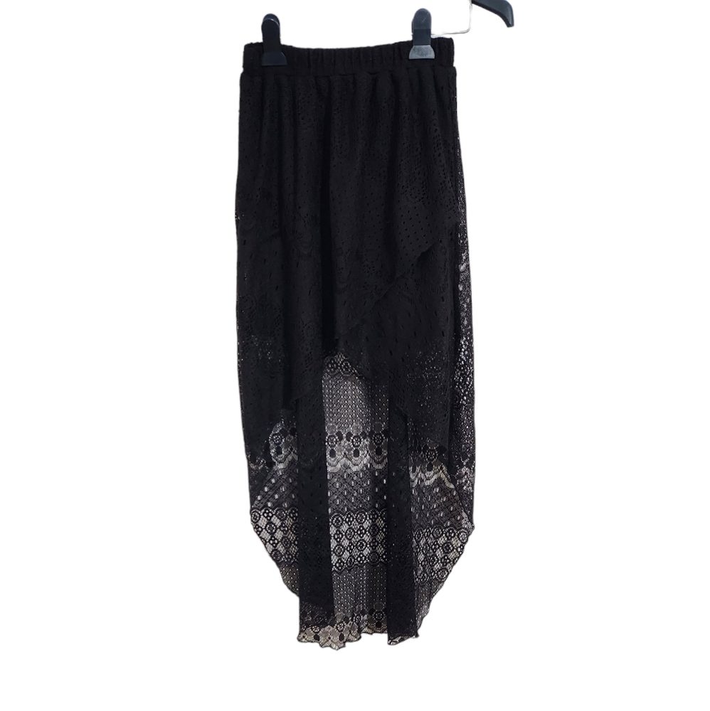 Joe Benbasset High Low Skirt Lace Overlay Lettuce Hem XS Black